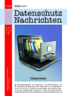 DANA Titelbild der DANA-Ausgabe 3/2021 "E-Government", zu sehen ist ein Notebook, aus derem Bildschirm eine Aktenschublade mit Aktenordner ausfährt