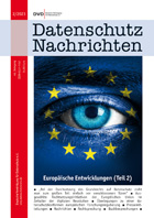 Titelbild der DANA-Ausgabe 2/2023, Schwerpunktthema "Europäische Entwicklungen (Teil 2)", zu sehen ist ein menschliches Auge, das blau gefärbt ist und um das ein Kreis mit 12 gelben Sternen (analog zur Europaflagge) gelegt ist
